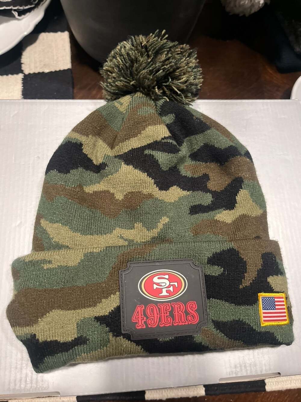 New Era San Francisco 49ers Salute to Service Camo Cuffed Knit Beanie with Pom